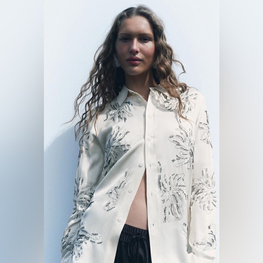 ZARA EMBROIDERED BEADED SHIRT ZW COLLECTION